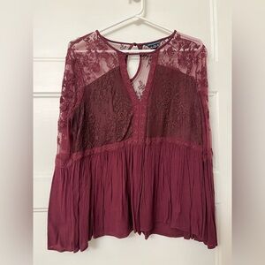 American Eagle Outfitters Burgundy Lace Blouse